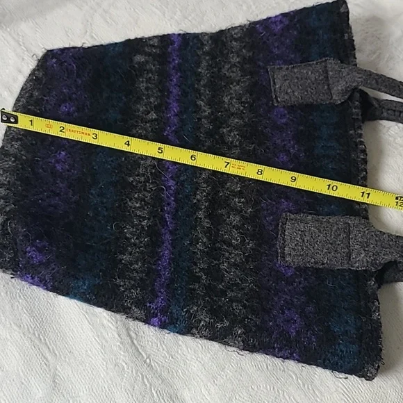 Stylish Vintage Handmade Purple and Black Women's Wool Tote Bag - Picture 6 of 7